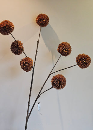 Kunstbloem chrysanthemum pompom bruin met bolachtige bloemen hoogte 98 cm