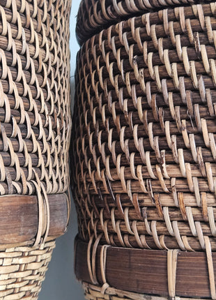 Rieten opbergmand bruin met deksel naturel - handgeweven textuur en natuurlijke afwerking