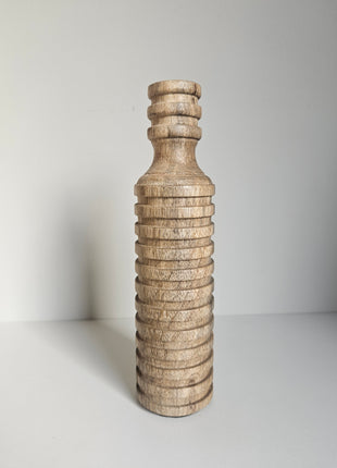 Kandelaar geribde textuur lichtbruin hout met natuurlijke houtnerf hoogte 23 cm