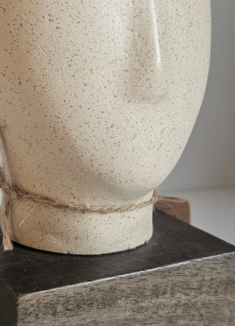 Close-up van abstract hoofd ornament beige - sculpturale vorm en matte afwerking