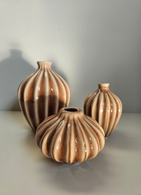 Set van 3 vazen Amalie bruin aardewerk in verschillende formaten