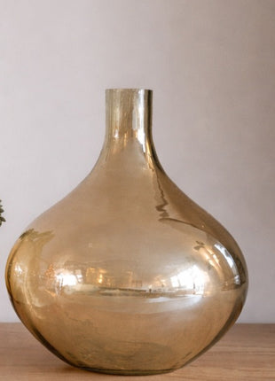 Glazen vaas bruin amber glanzend met ronde vorm Ø 19 x hoogte 22 cm