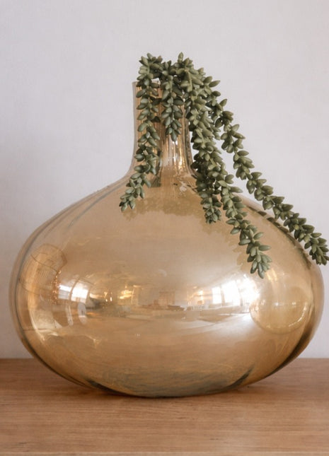 Glazen vaas bruin amber glanzend met ronde vorm Ø 30 x hoogte 29 cm