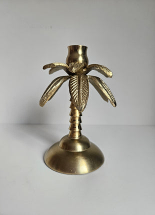 Kandelaar palmboom goud aluminium met tropische vorm hoogte 17 cm