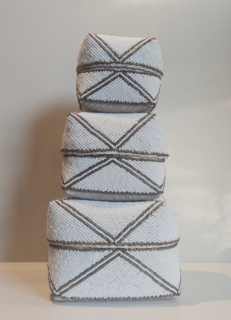 Set van 3 opbergdozen wit goud kralen handgemaakt