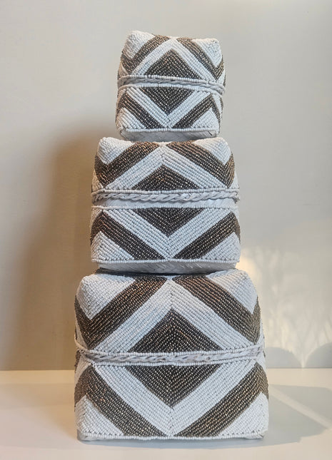 Set van 3 kralenboxen goud wit handgemaakt in verschillende formaten