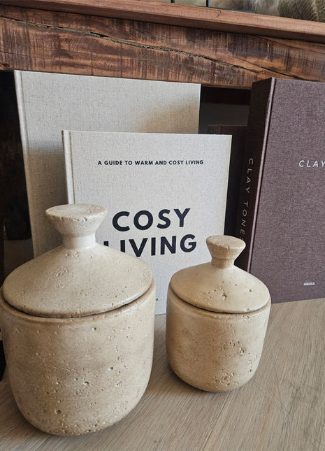 Aardewerk Potje Met Deksel Beige - set S + M