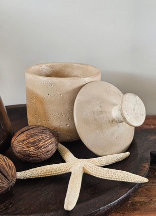 Aardewerk Potje Met Deksel Beige