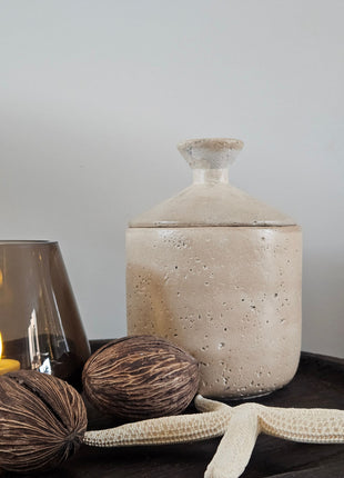 Aardewerk Potje Met Deksel Beige