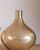 Glazen vaas bruin amber glanzend met ronde vorm Ø 19xoogte 22 cm