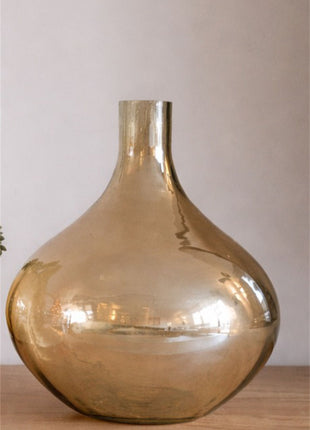 Glazen vaas bruin amber glanzend met ronde vorm Ø 19xoogte 22 cm
