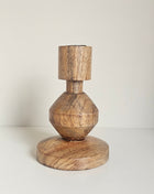 Kandelaar sculpturaal naturel hout met organische vorm en natuurlijke houtnerf hoogte 15 cm