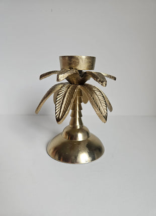 Waxinelichthouder palmboom goud aluminium met tropische vorm hoogte 13 cm