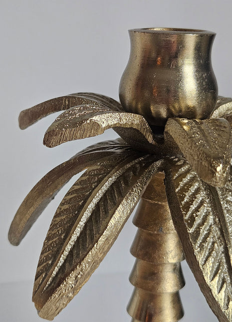 Close-up van kandelaar palmboom goud - tropische palmboomvorm en glanzende afwerking