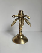 Kandelaar palmboom goud aluminium met tropische vorm hoogte 17 cm