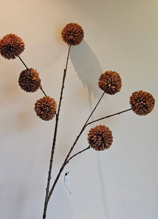 Kunstbloem chrysanthemum pompom bruin met bolachtige bloemen hoogte 98 cm