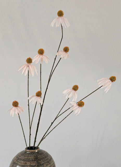 Crème witte kunst-zonnehoed Echinacea staand in een hoge vaas.
