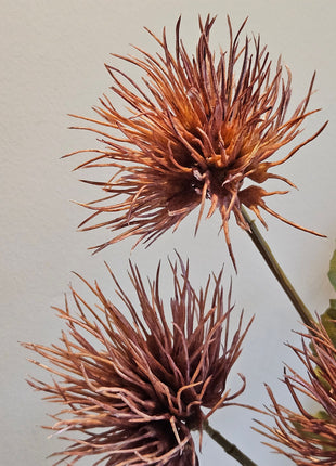 Close-up van kunstbloem eryngium distel donkerroze - stekelige textuur