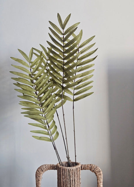 Kunstvarentak fern spray groen met geveerde bladeren op een witte achtergrond
