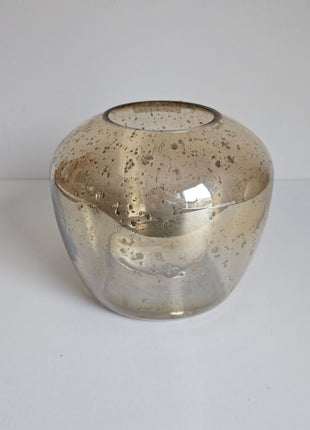 Waxinelichthouder Capira bruin grijs glas met facetgeslepen vorm hoogte 12 x Ø 13 cm