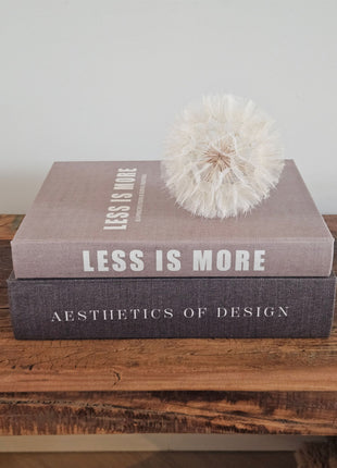 Set van twee opbergboeken Aesthetics of Design en Less is More naast elkaar op een witte ondergrond