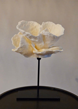 Ornament roos crème op standaard met sculptuur vorm hoogte 27 cm