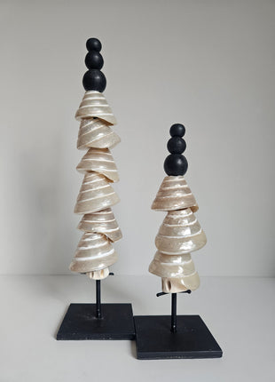Ornamenten schelpentoren pearl naturel in twee formaten hoogte 38 en 28 cm