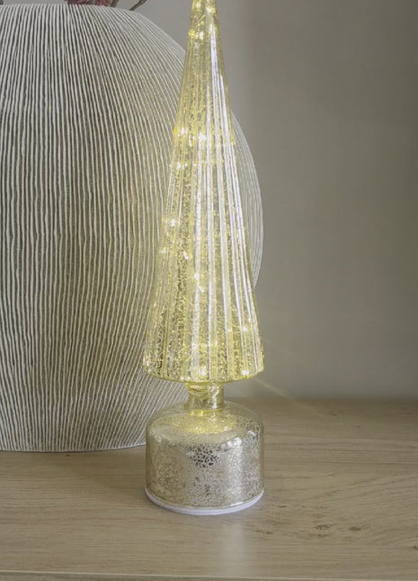 Kerstboom LED - Draaiend Op Voet – Goudkleurig Glas