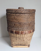 Rieten opbergmand met deksel bruin naturel - handgeweven textuur en natuurlijke afwerking