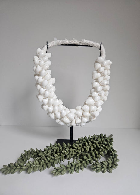 Close-up van schelpenketting natuurlijk wit - dichte textuur en witte schelpen