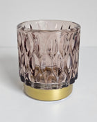 Waxinelichthouder roze glas met gouden voet Ø 7 cm