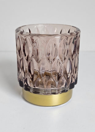 Waxinelichthouder roze glas met gouden voet Ø 7 cm